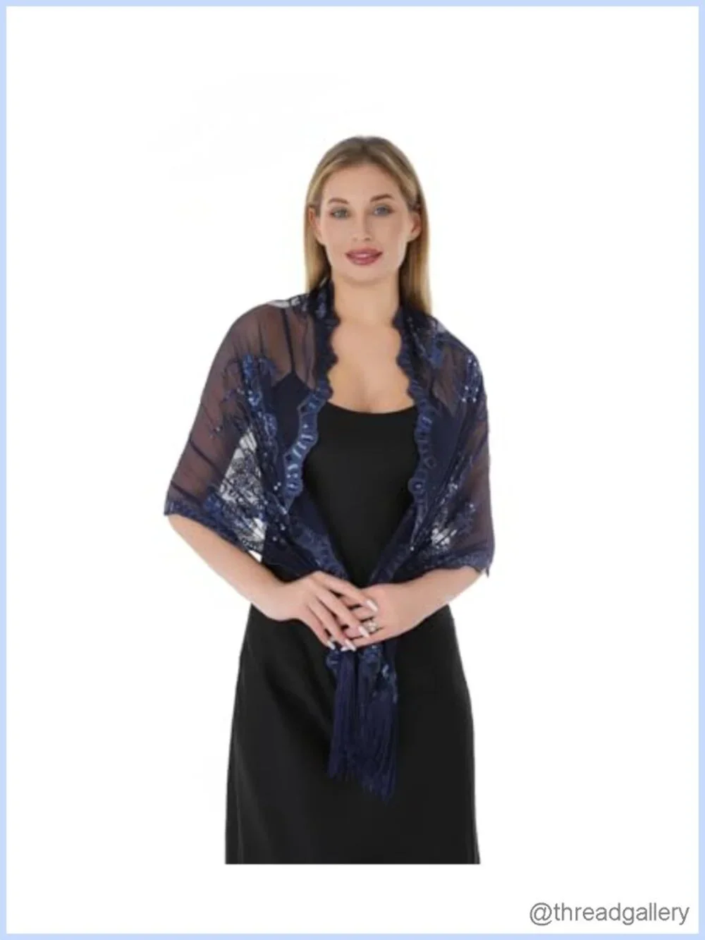 Sequin Floral Chiffon Evening Shawl Wrap with Fringe, Sheer Formal Stole for
